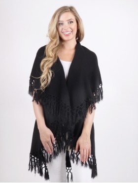 Solid Color Cape W/ Fringes